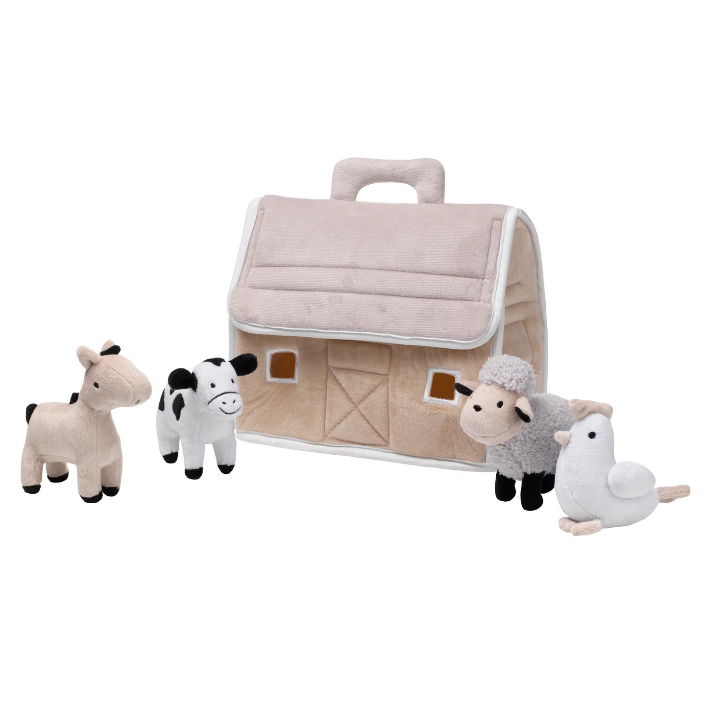 Baby Farm Plush Barn with 4 Stuffed Animals Toy - Taupe/Gray/White