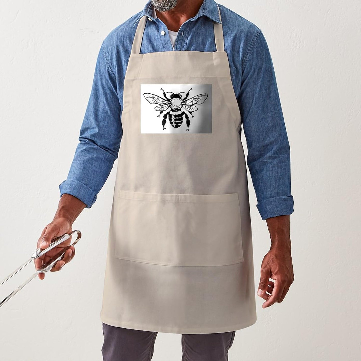 Honey Bee BBQ Kitchen Apron with Pockets, Grilling Apron, Baking Apron