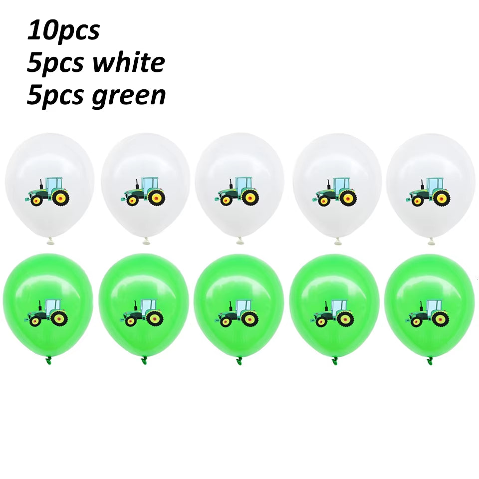 1 Set Farm Tractor Party Happy Birthday Banner Excavator Vehicle Green Theme Balloons Cake Topper Party Decoration