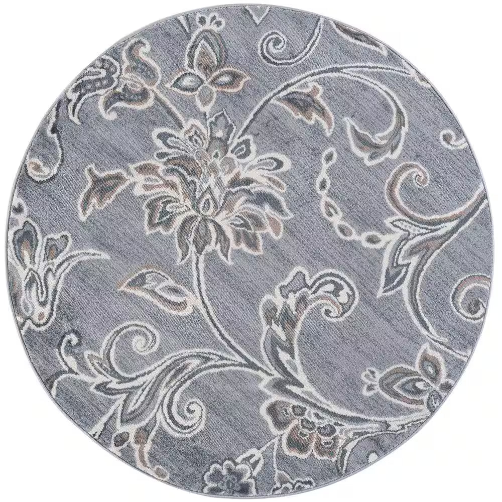 Madison Floral Gray 6 Ft. round Indoor Area Rug