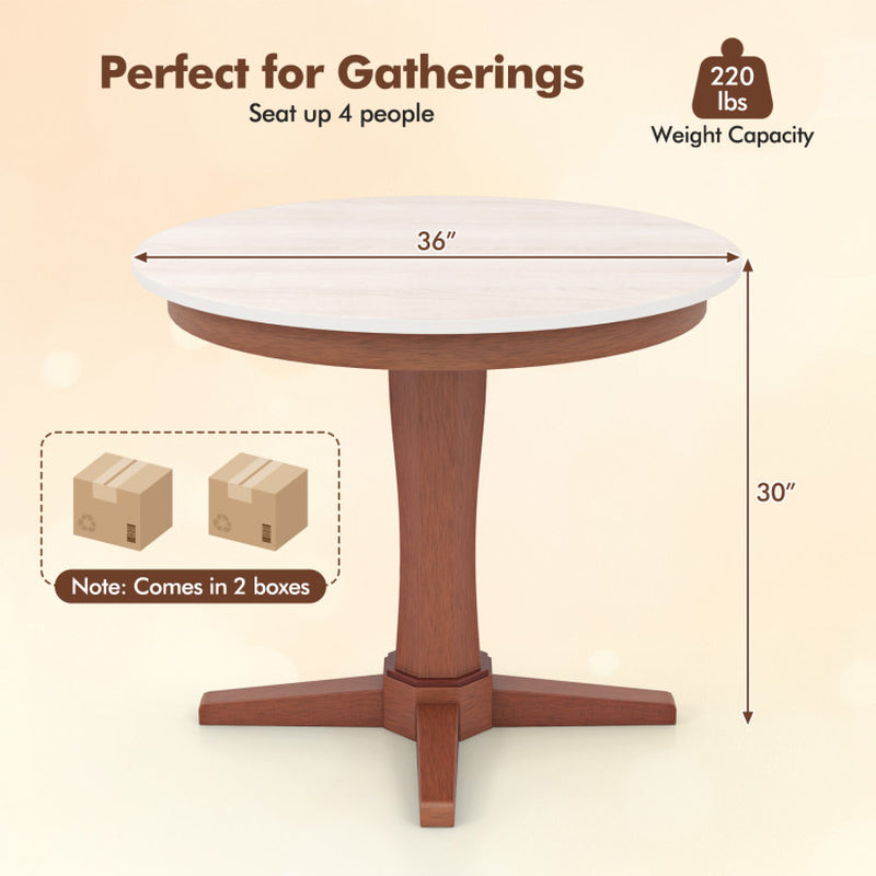 35 Inches Wooden round Dining Table with Pedestal Base
