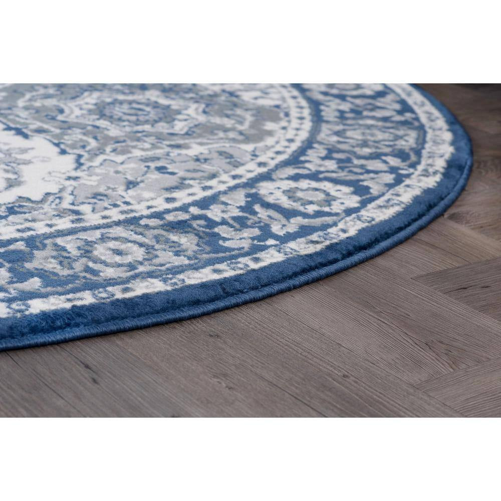 Madison Oriental Navy 8 Ft. round Indoor Area Rug