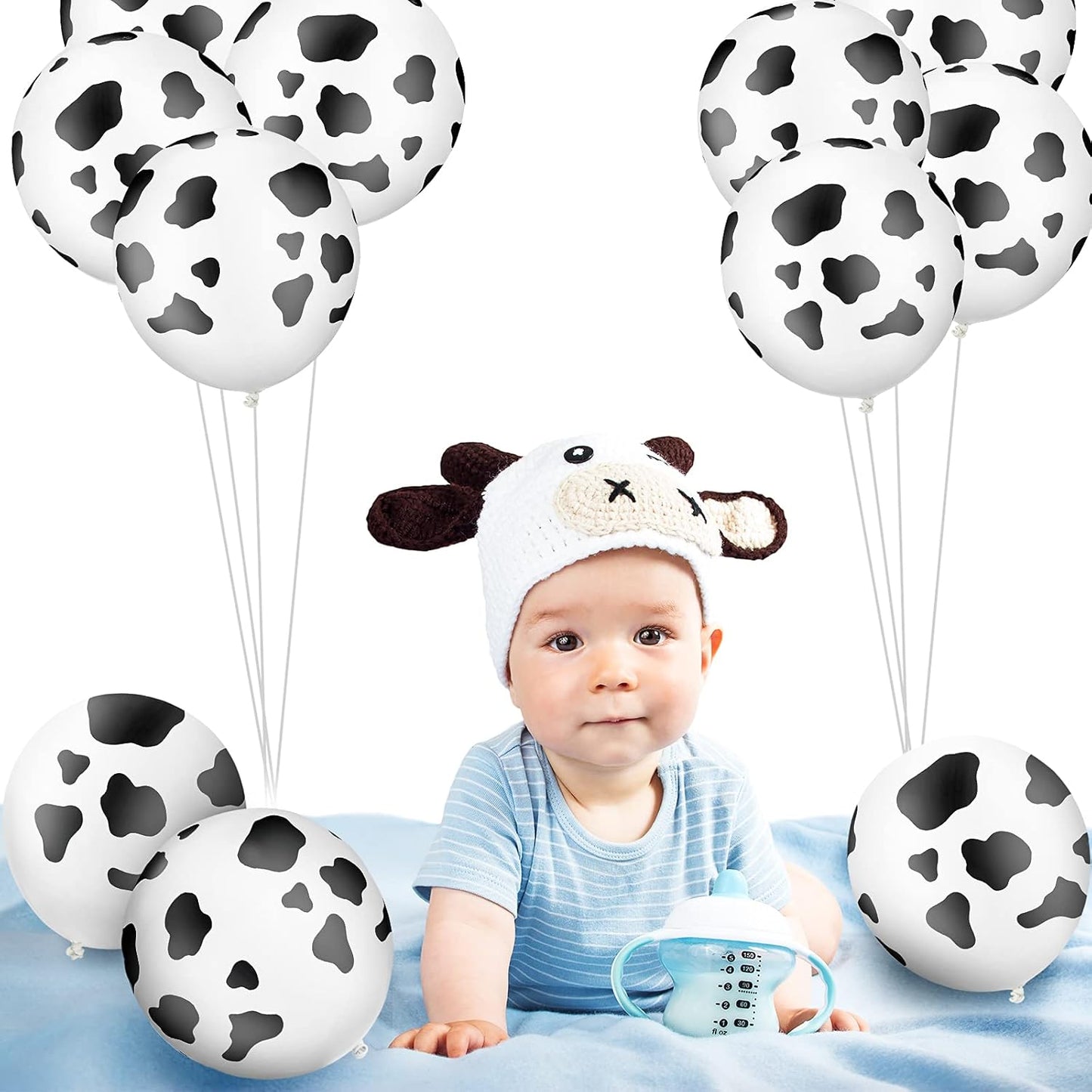 25 Pieces Cow Party Balloons Funny Print Balloons Latex Balloons Western Theme Farm Balloons for Birthday Farm Party Favor Supplies Decorations(Cow Style)