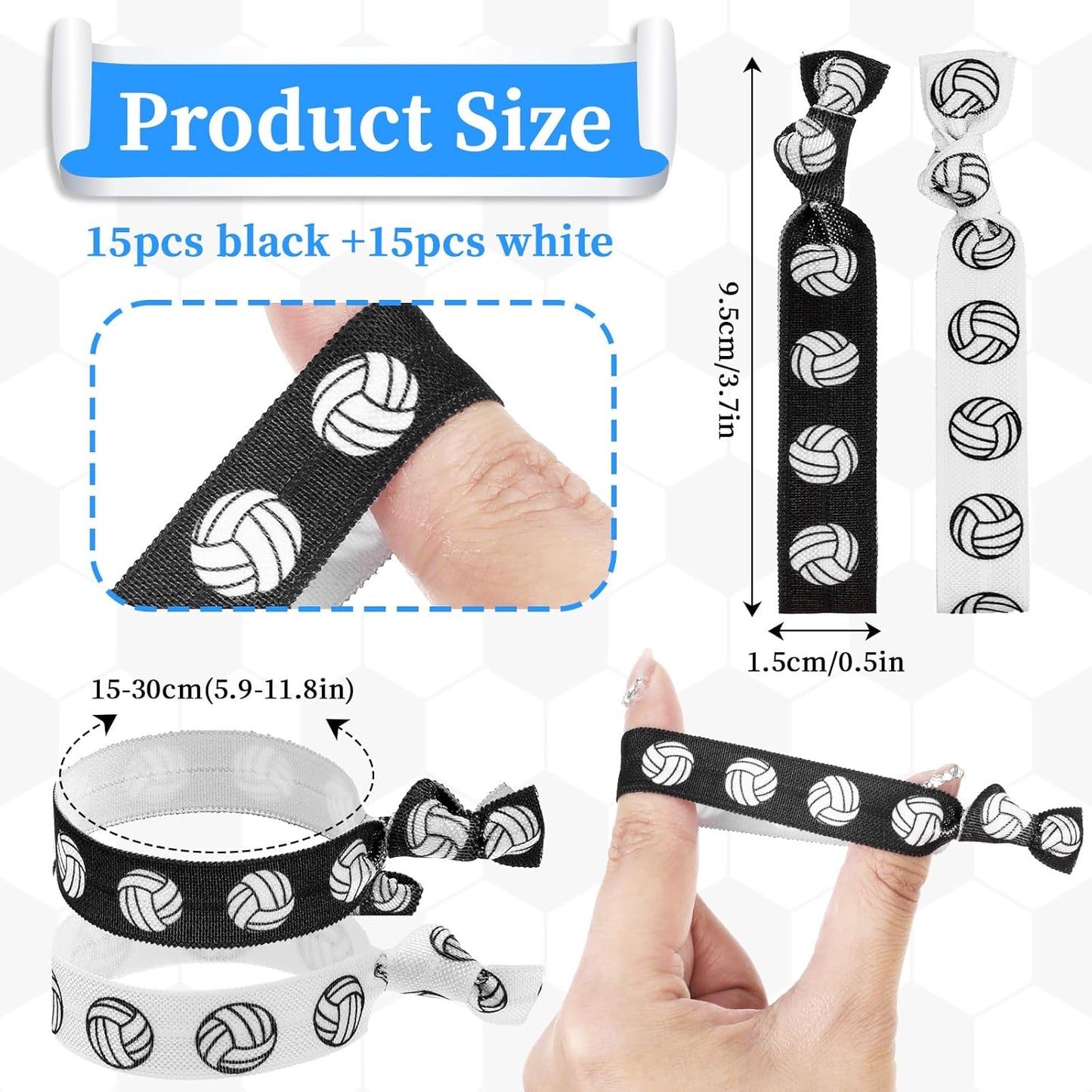 30 PCS Volleyball Hair Ties Elastic Volleyball Ribbon Ponytail Holders Hair Accessories Volleyball Bracelets for Girls Women Player Party Volleyball Gifts for Team(White+Black)