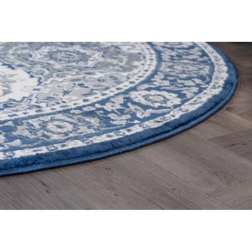 Madison Oriental Navy 8 Ft. round Indoor Area Rug