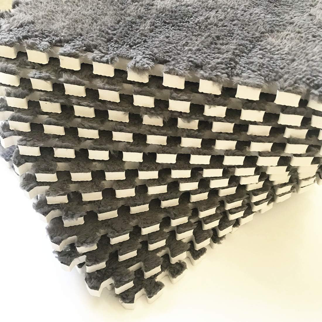 Interlocking Carpet Shaggy Soft EVA Foam Mats Fluffy Area Rugs Protective Floor Tiles Exercise Play Mat for Children Kids Room Home Parlor Bedroom (12 Pcs, Gray)