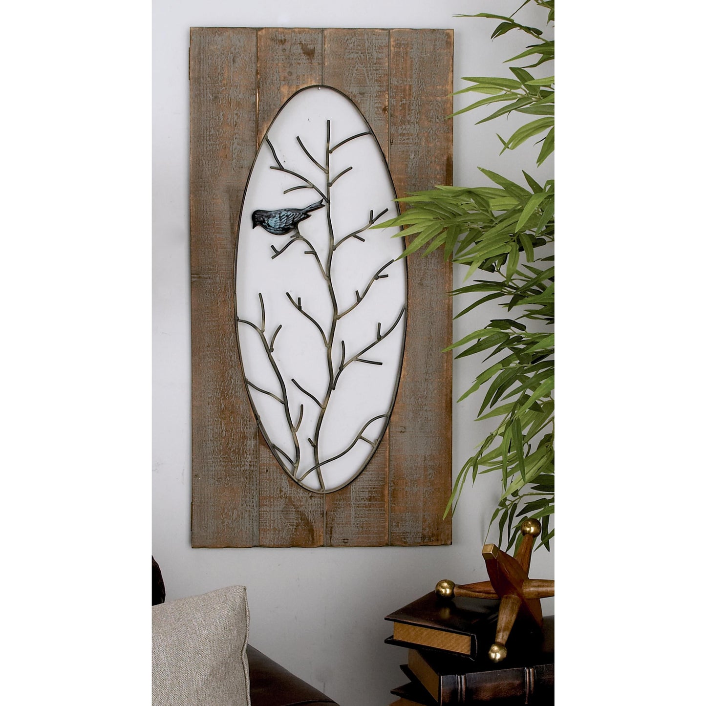 Brown Wood Bird Wall Decor with Tree Branches (2 Count)