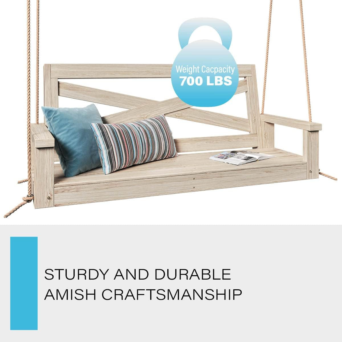 Amish Heavy Duty 700 Lb Boardwalk Porch Swing W/Ropes (5 Foot, Unfinished)