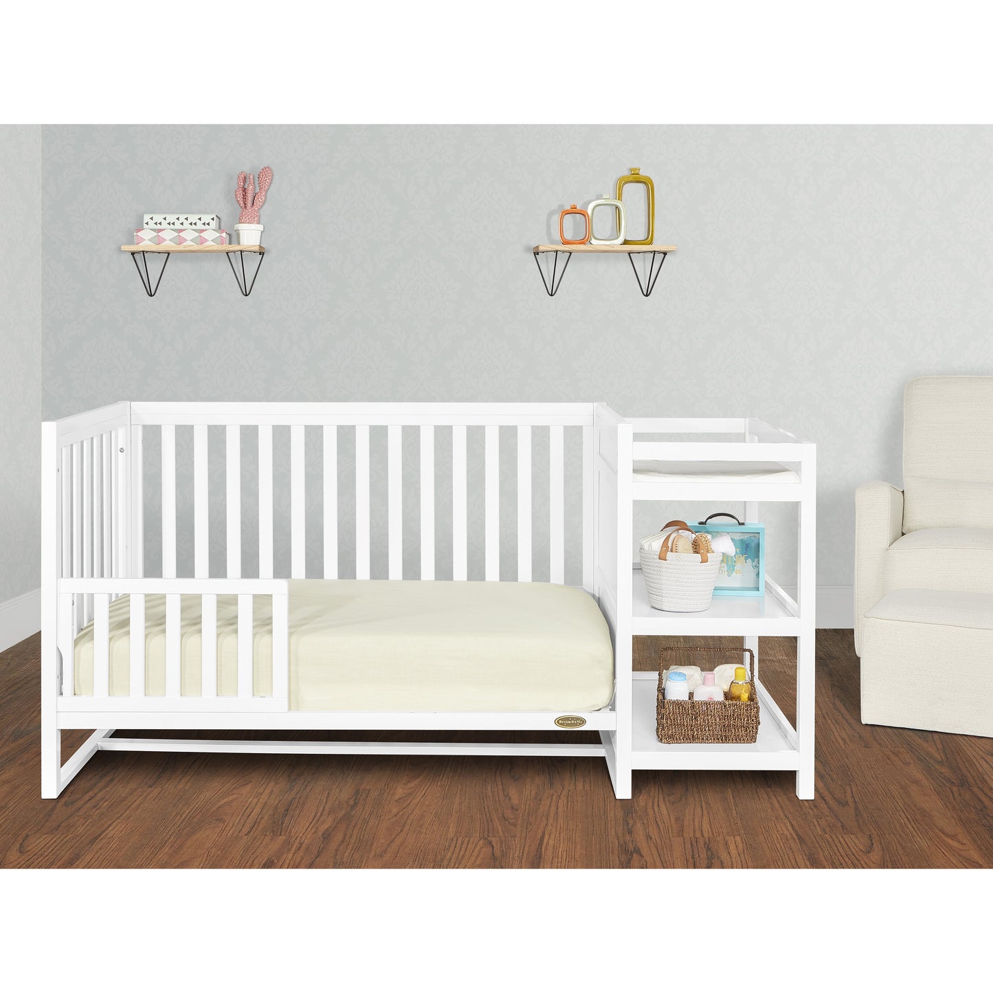 Milo 5 in 1 Convertible Crib and Changing Table with Free Changing Pad in White