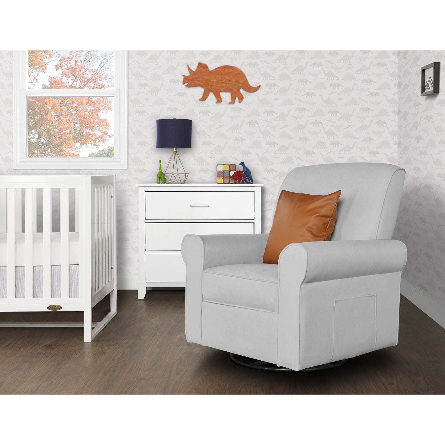London Upholstered 360 Swivel L Glider I Rocker I Nursery Glider I Durable Soft Fabric in Gray Finish