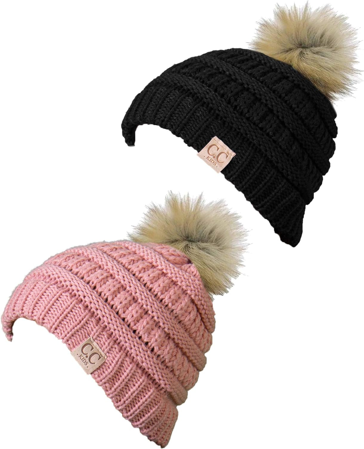 Cozy Toddler Cable Knit Pom Beanie - Warm Winter Hat for Kids