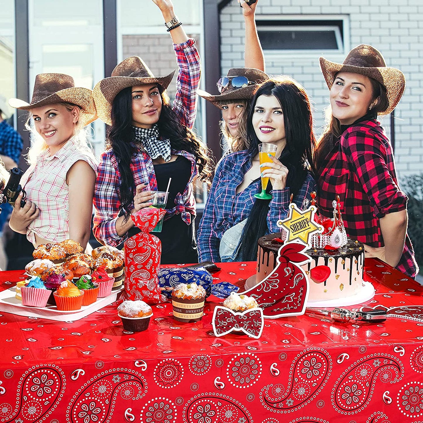 Western Party Tablecloth Paisley Table Cover Bandana Plastic Table Cloth Rectangle Floral Tablecloth for Western Cowboy Themed Party Decorations, 108 X 54 Inches (Red, 3 Pack)