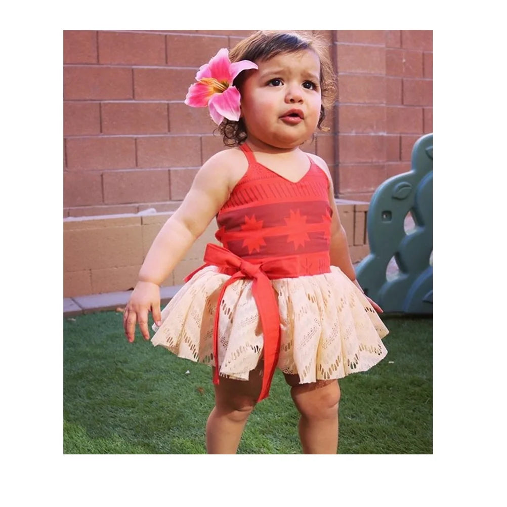 Baby Girl Moana Costume Princess Clothes Halter Backless Jumpsuit Dress Tulle Sundress Adventure Outfits