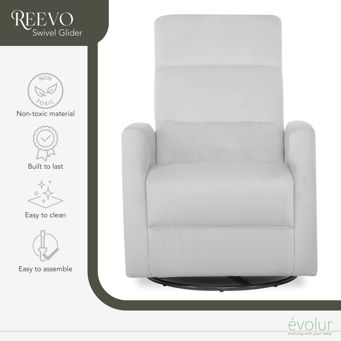 Reevo Swivel Glider in Misty Grey, Easy Assembly