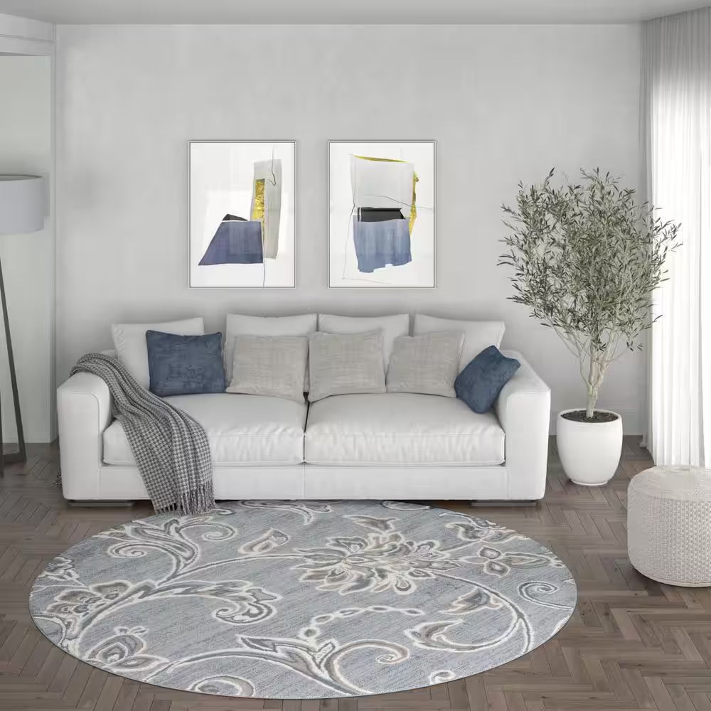 Madison Floral Gray 6 Ft. round Indoor Area Rug
