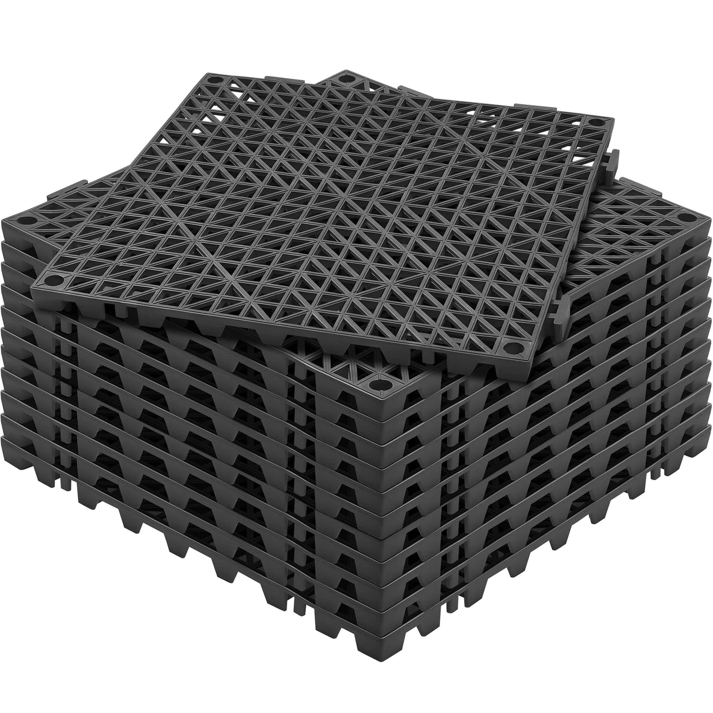 12 PCS Interlocking Drainage Floor Mat 12" X 12" X 0.6" Modular Interlocking Cushion PVC Non-Slip Drainage Tiles Mats for Pool, Bathroom, Shower, Deck, Patio (Black)