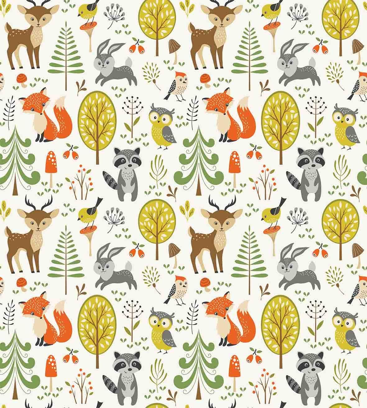 Animals Duvet Cover Set, Woodland Forest Animals Trees Birds Owls Fox Bunny Deer Raccoon Mushroom Print, Decorative 3 Piece Bedding Set with 2 Pillow Shams, King Size, Orange