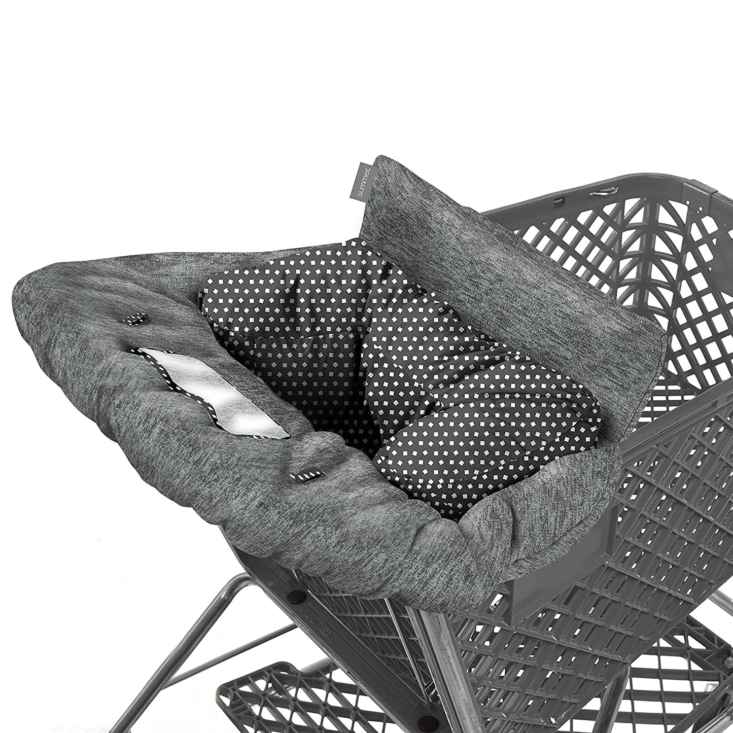 Summer 2-In-1 Full Coverage Cushy Shopping Cart Cover (Heather Gray) and High Chair Cover with Removable Seat Positioner, Strap, Phone Holder, and Toy Loops, Heather Gray and Black