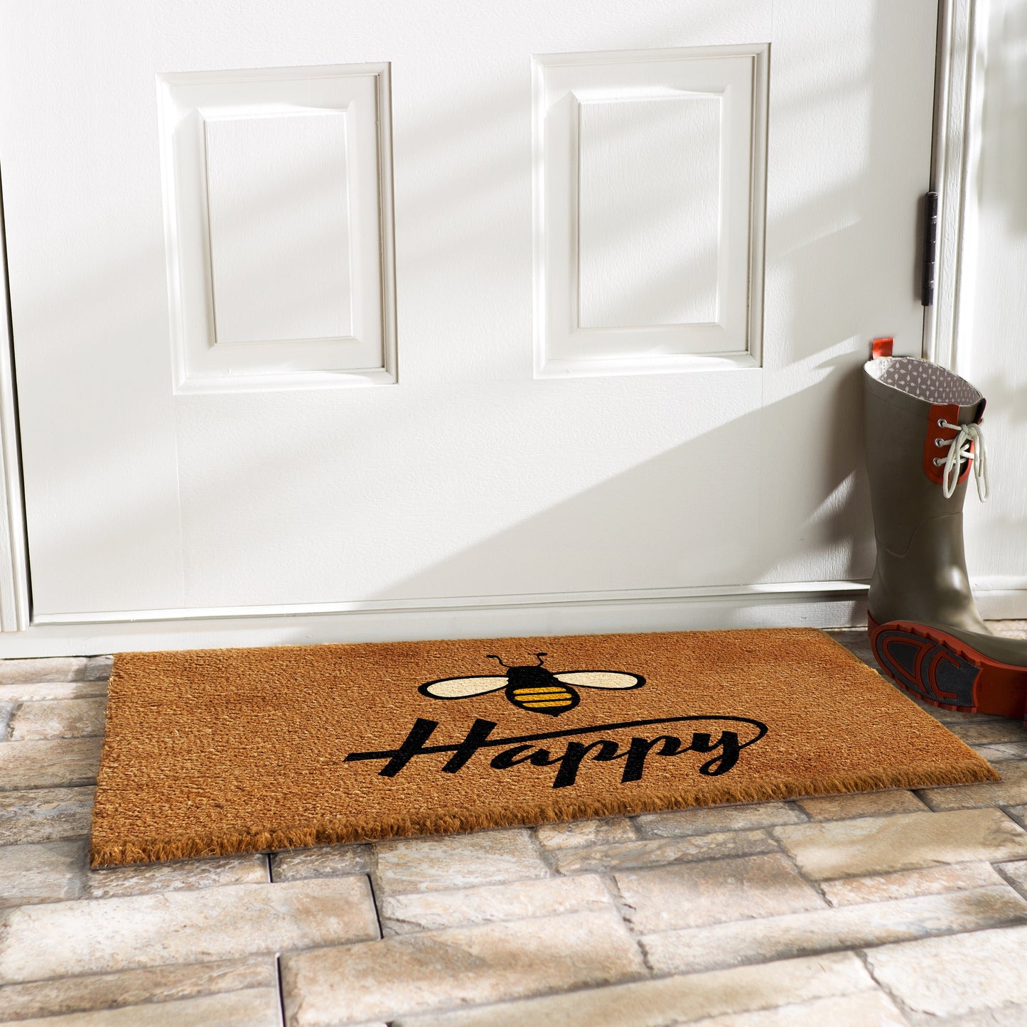 17 X 29 In. Bee Happy Rectangular Doormat, Natural & Black