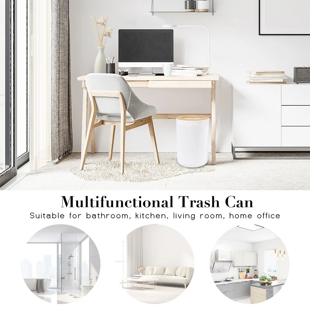Bamboo Bathroom Accessory Set, 6 Pieces Bath Set- Soap Dish Toothbrush Holder Rinse Cup Lotion Bottle Trash Can Toilet Brush - Practical Toilet Kit for Home Washing Room,White