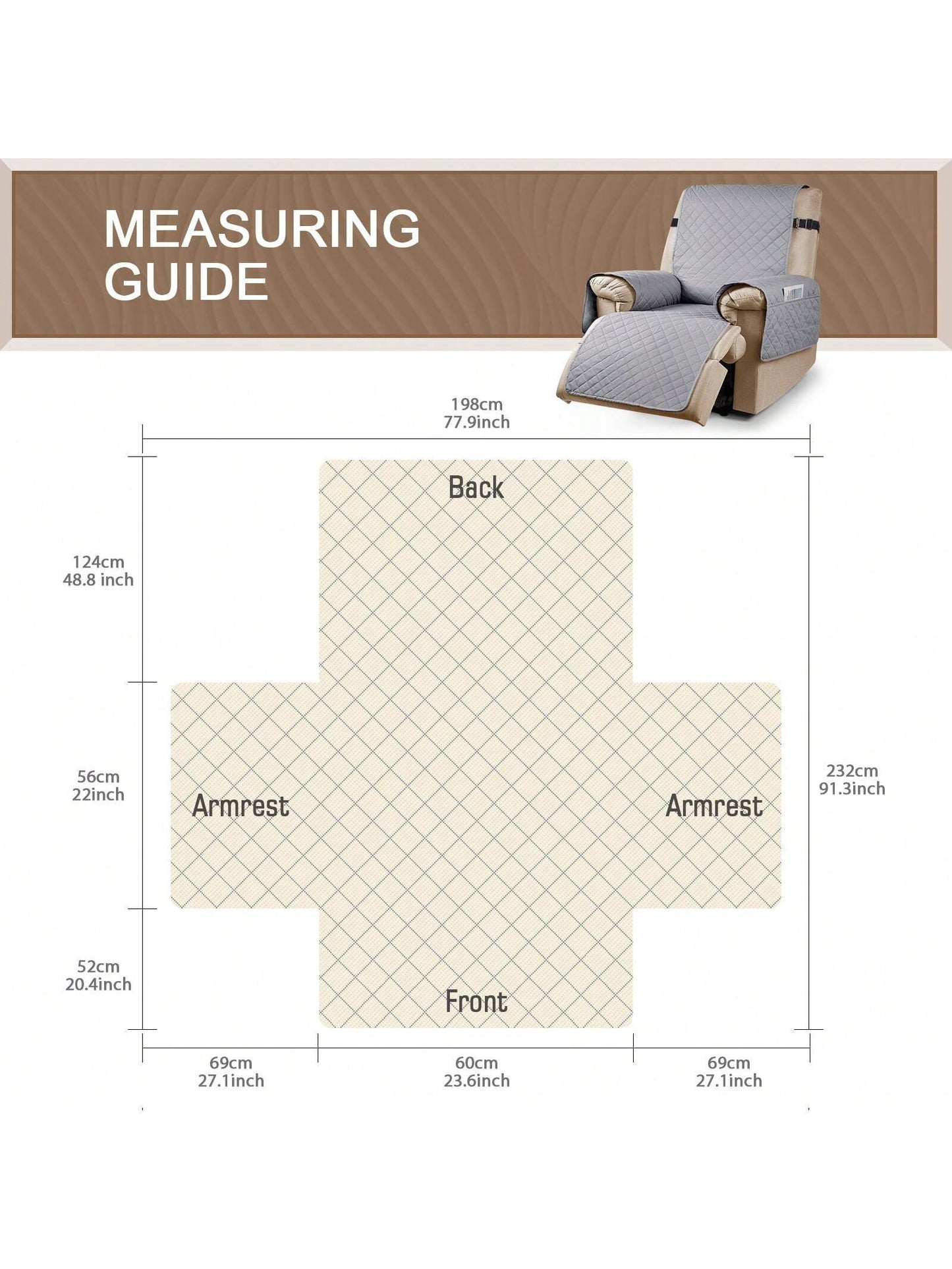 Waterproof Recliner Sofa Cover, Non-Slip Reclining Couch Covers for 1, 2 & 3 Seater, Recliner Couch Cover Furniture Protector with Elastic Straps for Pets, Kids