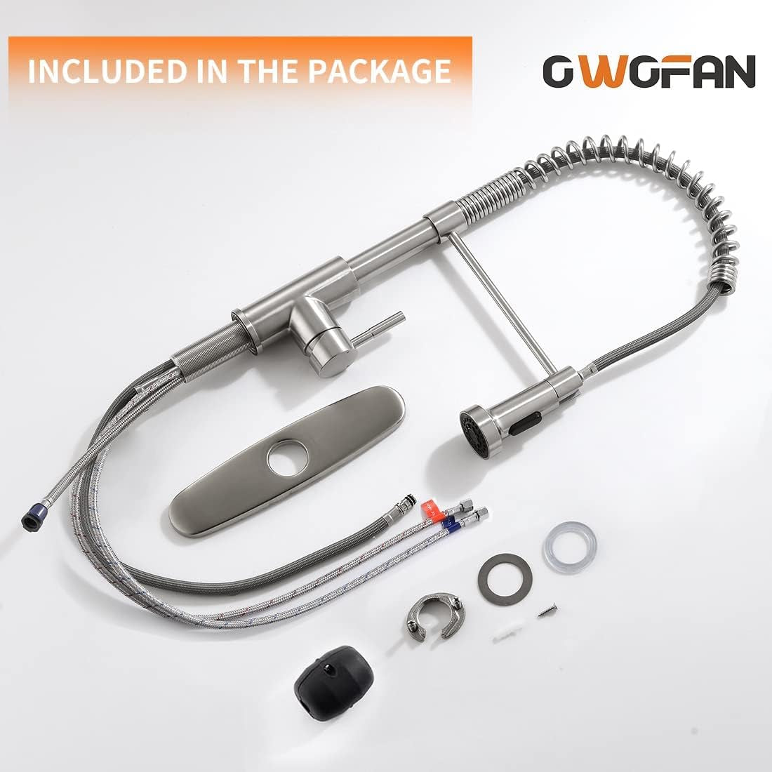Kitchen Faucet Low Lead Commercial Solid Brass Single Handle Single Lever Pull Out Pull down Sprayer Spring Kitchen Sink Faucet, Brushed Nickel Kitchen Faucets 866053SN