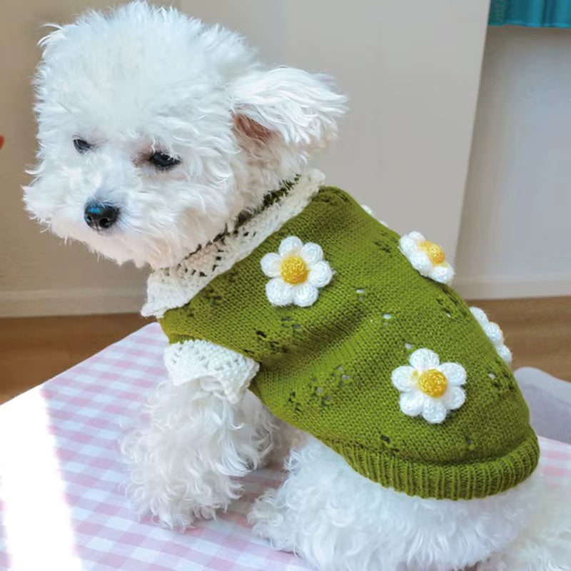 Pet Cute Sweater 3D Classic Flowers Blossoming 2-Legged Knit Clothes for Cold Weather Small Medium Dog Cat New Arrival