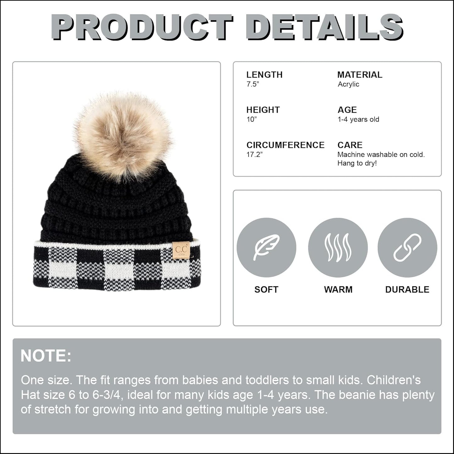 Cozy Toddler Cable Knit Pom Beanie - Warm Winter Hat for Kids