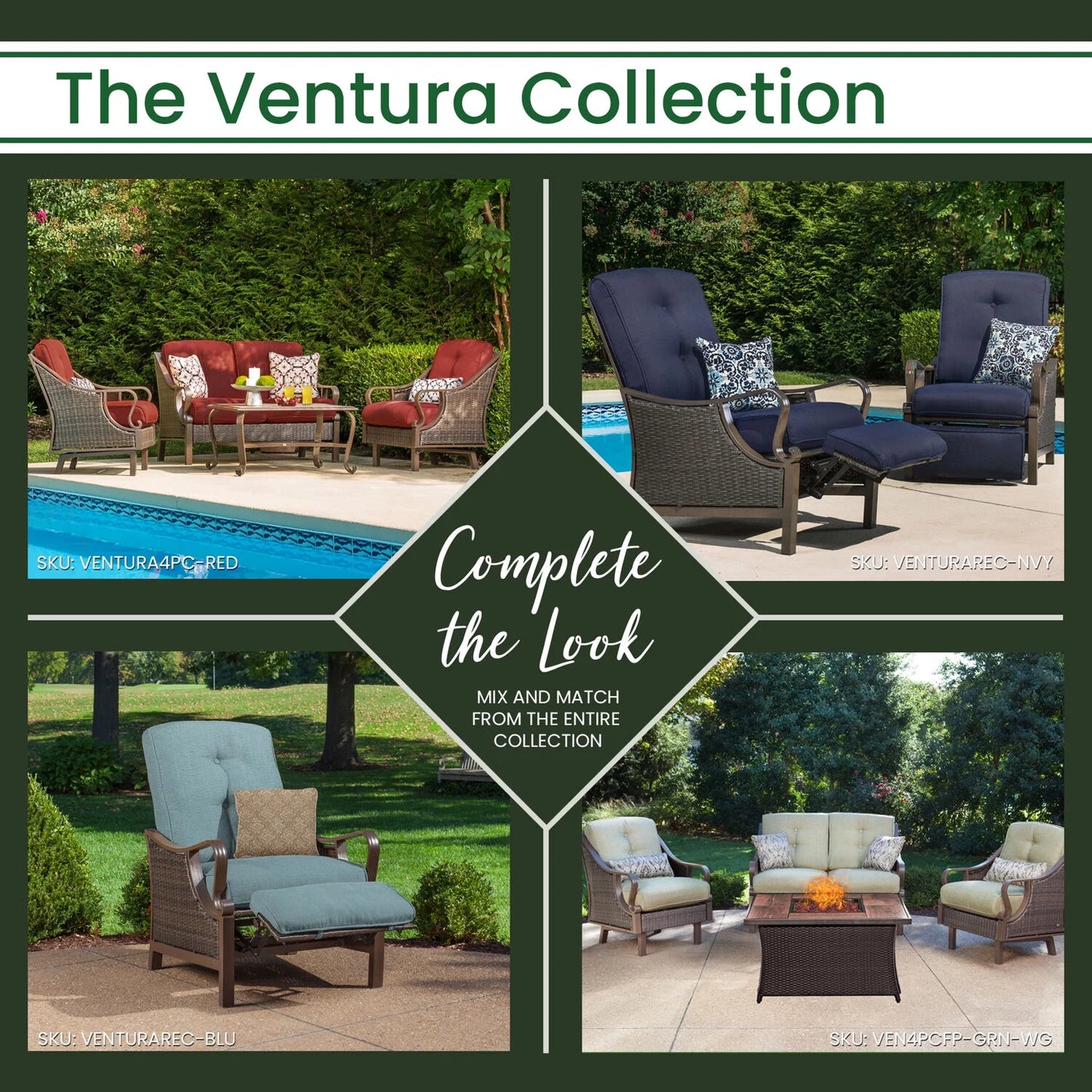 Ventura Steel Outdoor Patio Woven Luxury Recliner with Brown Wicker, Ocean Blue Cushions and Pillow, VENTURAREC-BLU