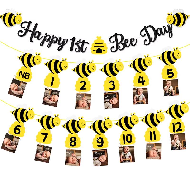 Bumble Bee Theme Party DIY Supplies Kids Birthday Party Decoration Latex Balloon Garland Disposable Tableware Set Baby Shower Su