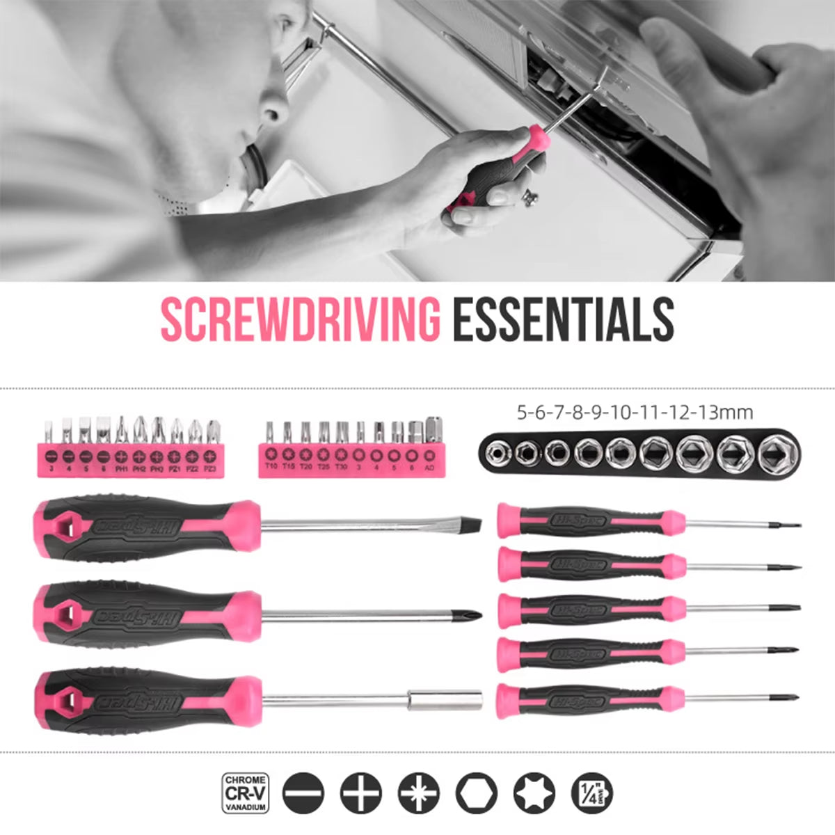 67/71/56/35Pcs Automotive Maintenance Tools -Household Repair Tool Kit Multi-Purpose Pink Hand Tool Set with Storage Box