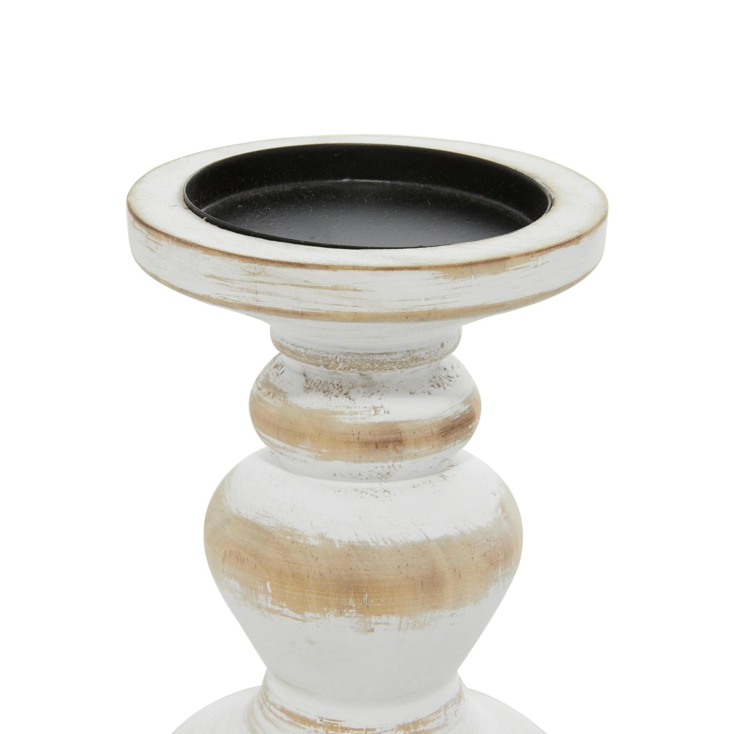 Farmhouse White Washed Wooden Curved Pillar Candle Holders Set of 3, 8", 6", 4"H Natural Distressed Finish