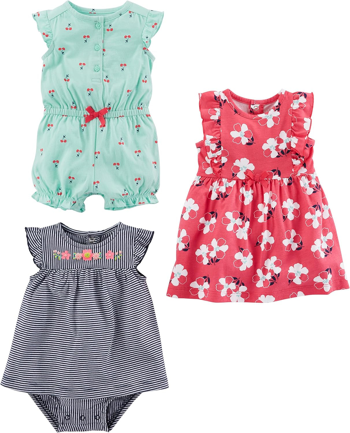 Baby Girls' 3-Pack Romper, Sunsuit and Dress