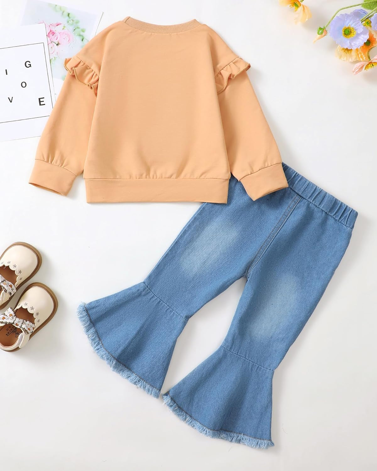 Baby Girl Clothes Toddler Outfit Infant Shirt Denim Ripped Jeans Pant Set Cothing 6 12 18 24 Months 2 3 4T