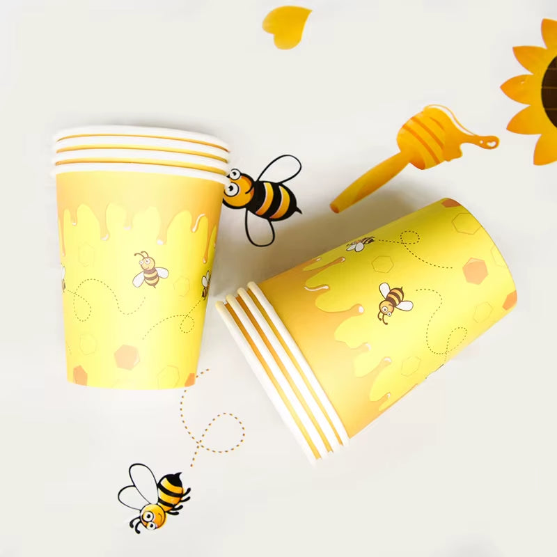 Bumble Bee Theme Party DIY Supplies Kids Birthday Party Decoration Latex Balloon Garland Disposable Tableware Set Baby Shower Su