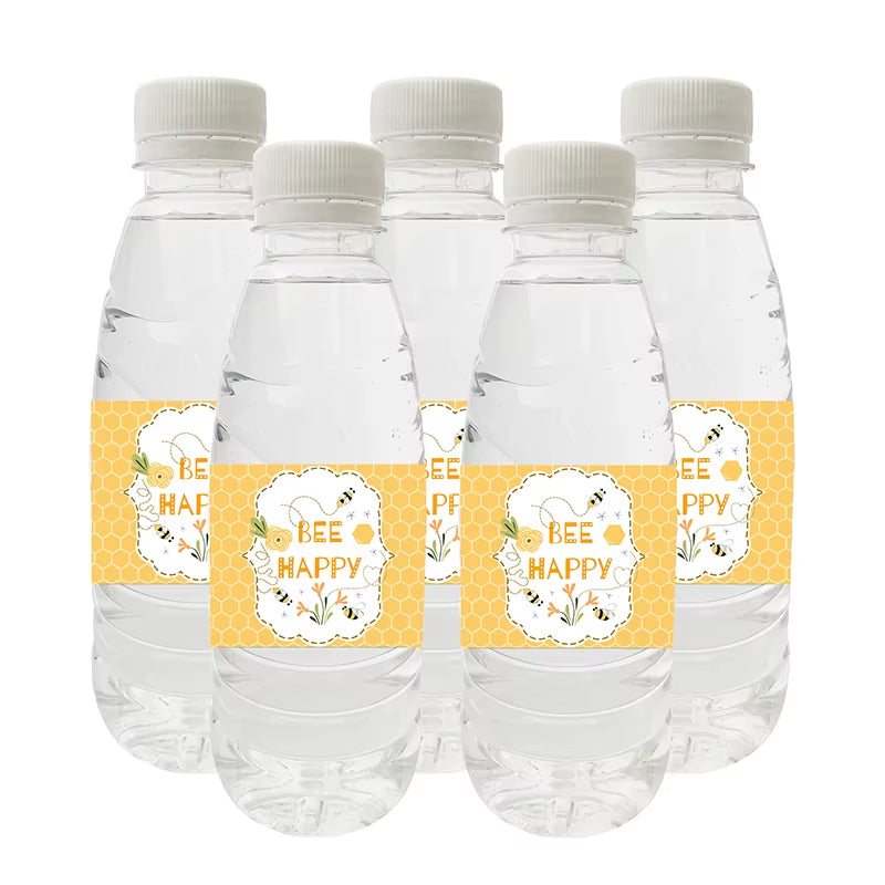 10Pcs Happy Bee Day Bottle Labels Stickers Happy Birthday Honey Bee Party Baby Shower Decorations Kids Toy Water Labers