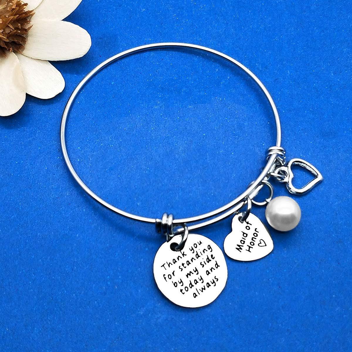 Bridesmaid Gifts Thank You for Standing by My Side Bangle Maid of Honor Adjustable Bracelet Gift Wedding Gift for Best Friends Sister Thank You Gift Bridesmaids Gifts from Bride Bridesmaid Bracelets
