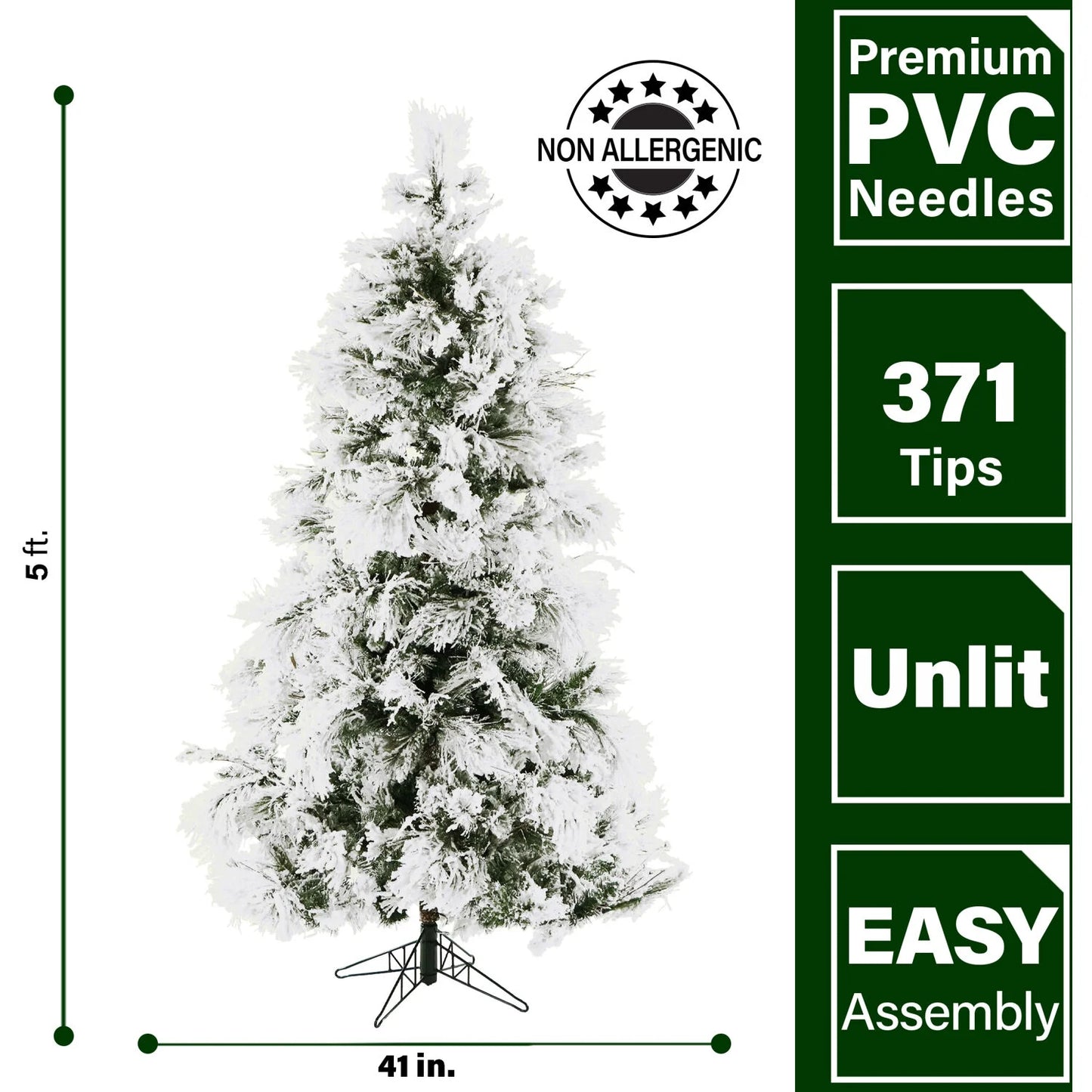 5.0-Foot Snowy Pine Flocked Slim Christmas Tree, No Lights, FFSN050-0SN