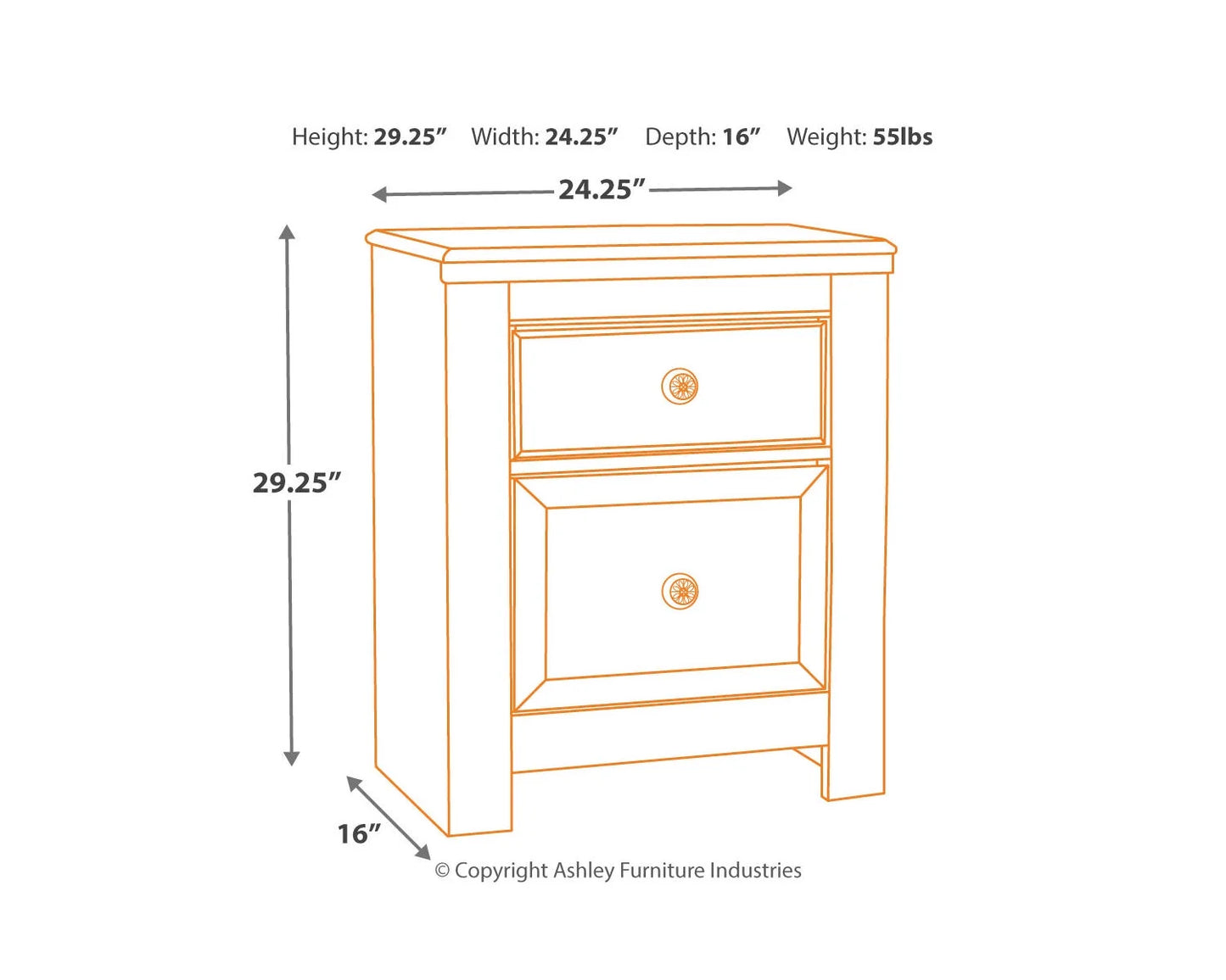 Traditional Paxberry 2 Drawer Nightstand, Whitewash