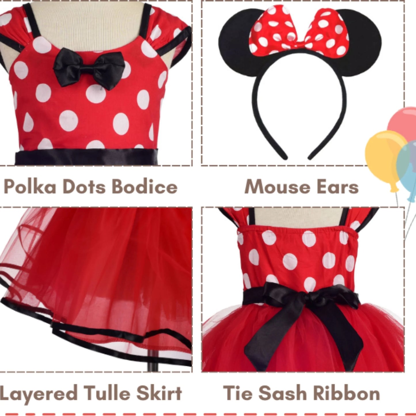 Mouse Minnie Costume Baby Fancy Dress up Princess Bowknot Tutu Tulle Xmas Cosplay Cute Birthday Party Outfits 110 CM 3-4 Years