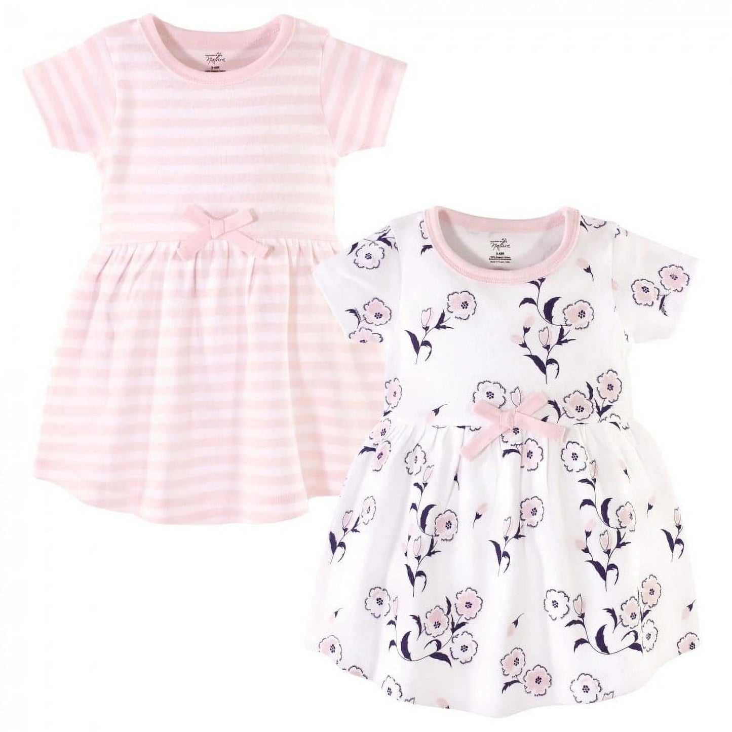 Baby and Toddler Girl Organic Cotton Short-Sleeve Dresses 2Pk, Wild Flowers, 3 Toddler