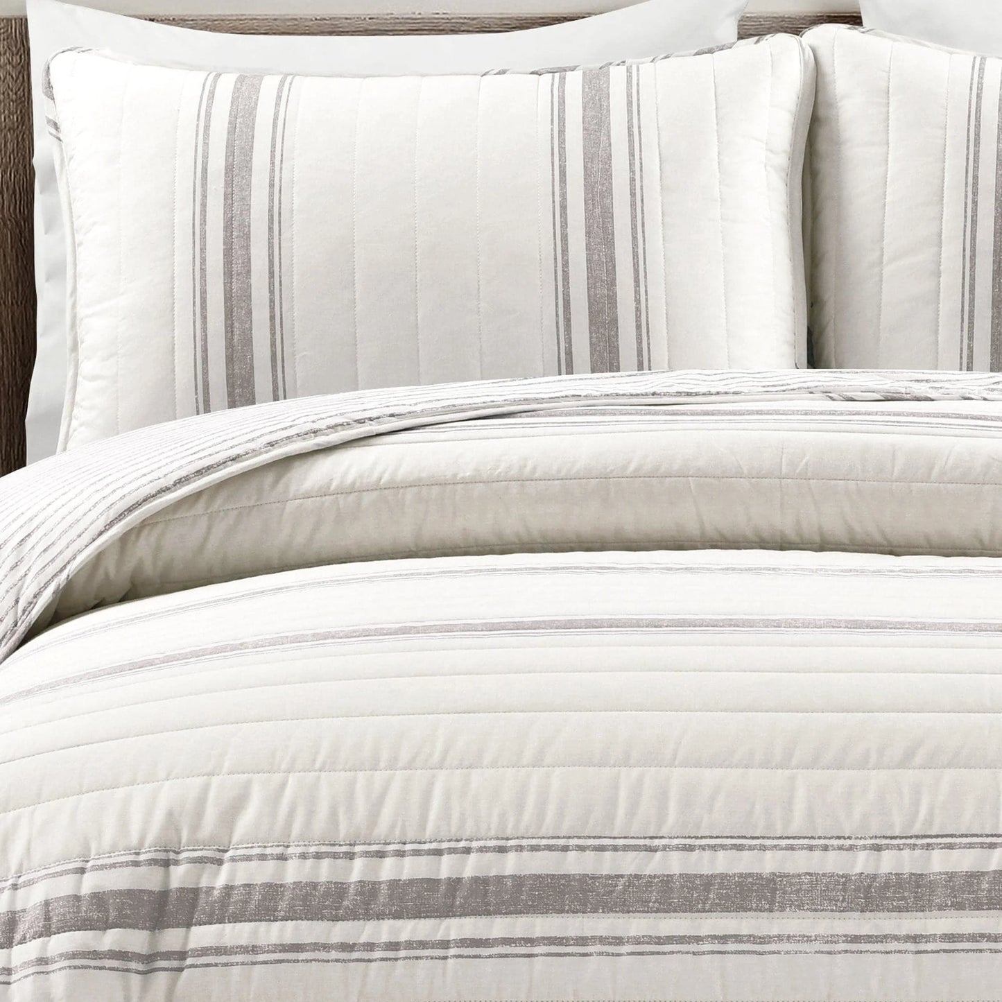 Farmhouse Stripe Reversible Cotton Quilt Black 2Pc Set Twin-Xl