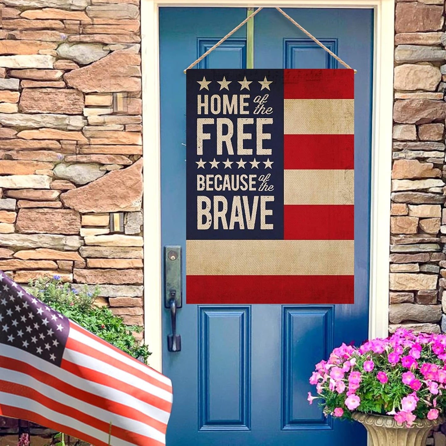 Decorative Home of Free Because of the Brave 4Th of July American Patriotic House Flag, USA Memorial Day Yard America outside Decoration, Spring Summer Outdoor Large Decor Double Sided 28X40