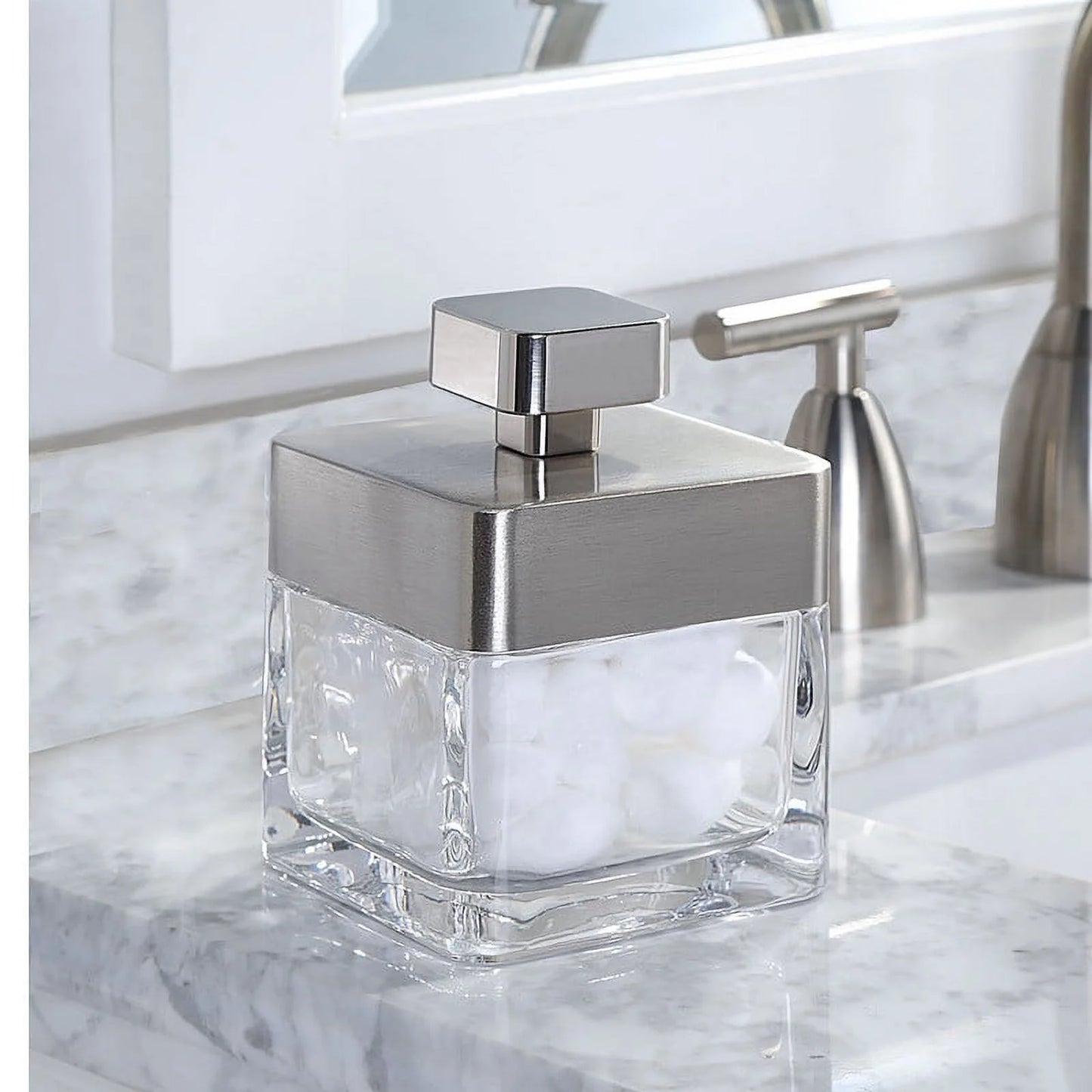 Metal and Glass Covered Jar, Clear with Silver Accent