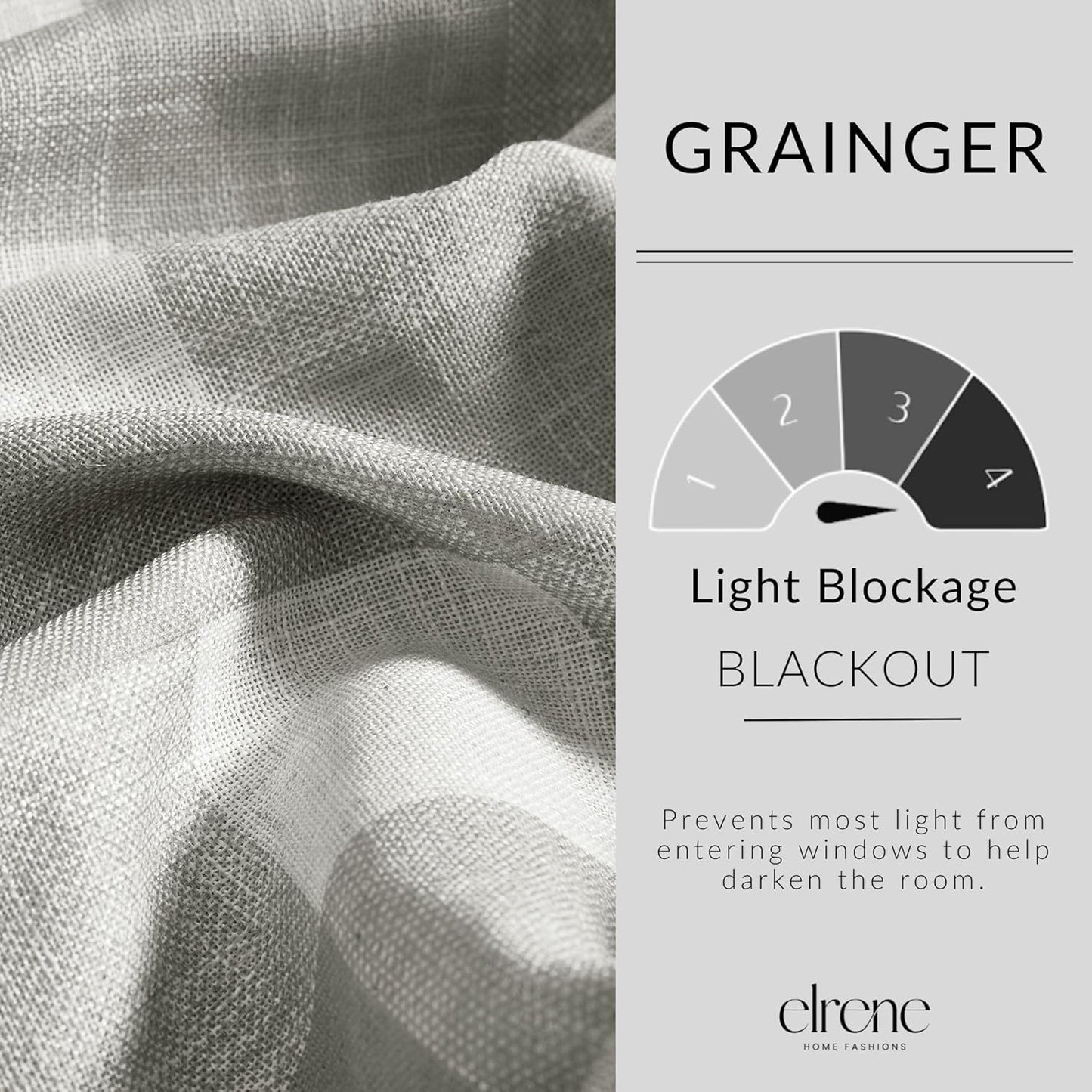 Farmhouse Living Grainger Buffalo-Check Blackout Window Curtain, Living Room and Bedroom Drape with Rod Pocket Tabs, 52" X 84", Grey, 1 Panel