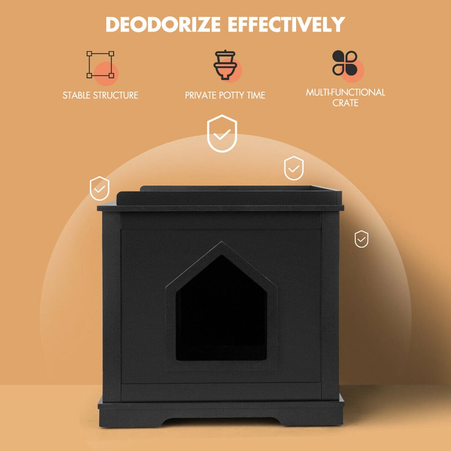 Cat Litter Box Side Table Washroom Storage Bench Wooden Enclosure Pet House Black