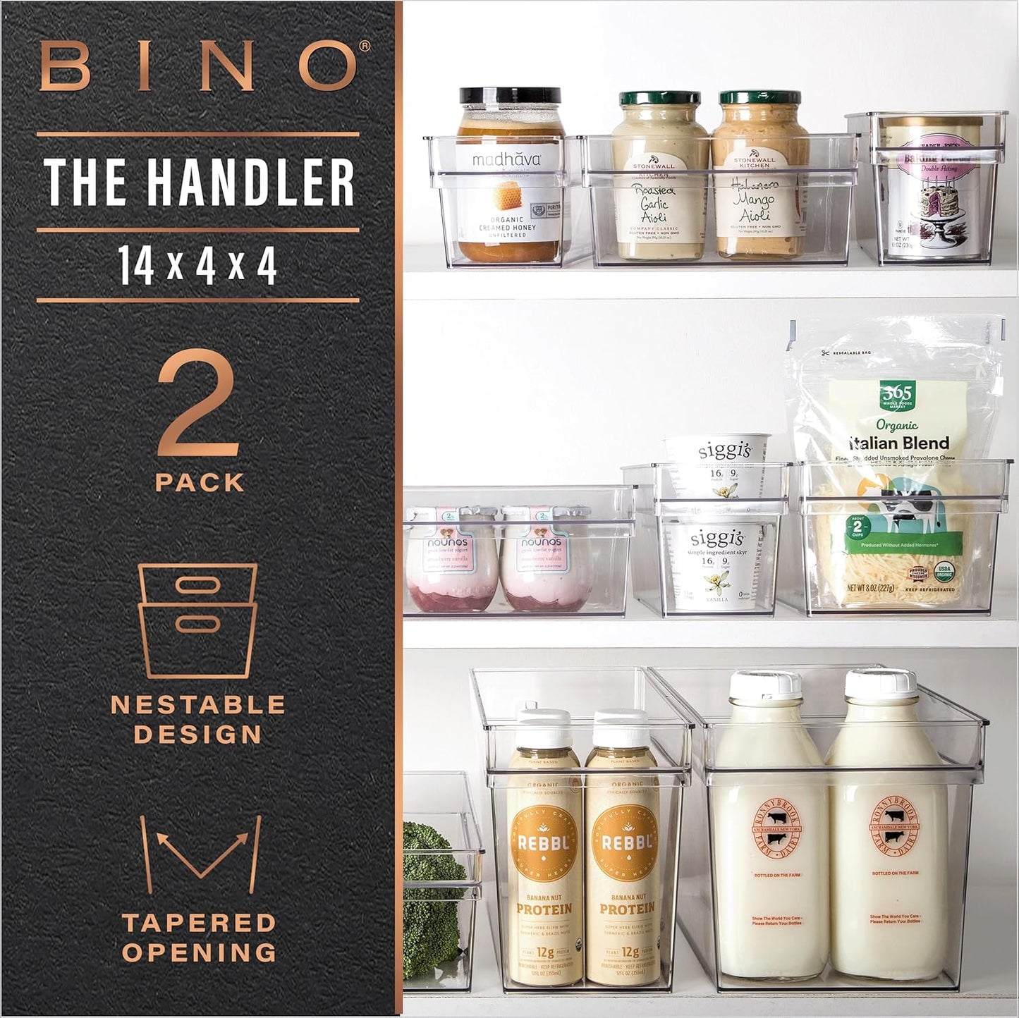 | Plastic Storage Bins, Small | the HANDLER COLLECTION | Multipurpose Organizer Bins | Kitchen Pantry Organizers and Storage | Clear Containers for Organizing Home | Freezer Organizer