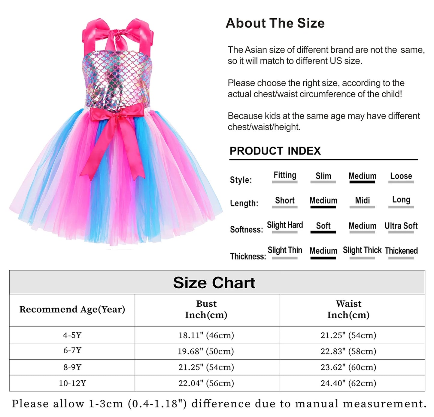 Little Girls Sequin Ariel Mermaid Princess Cosplay Dress Birthday Party Halloween Cosplay Costumes with Hairband 6-7 Years