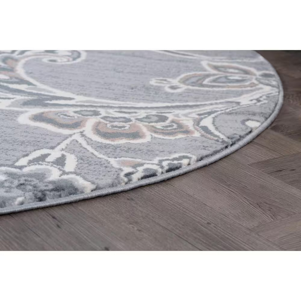 Madison Floral Gray 6 Ft. round Indoor Area Rug