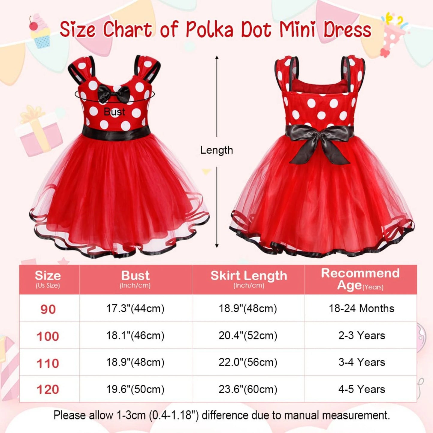 Mouse Minnie Costume Baby Fancy Dress up Princess Bowknot Tutu Tulle Xmas Cosplay Cute Birthday Party Outfits 110 CM 3-4 Years